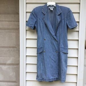 VTG D Frank Denim Romper Jumpsuit Blue Womens 8 Rhinestone Bedazzled 80s 90s